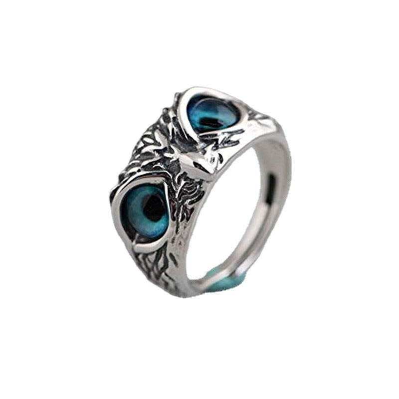 Retro Blue-Eyed Owl Adjustable Unisex Ring