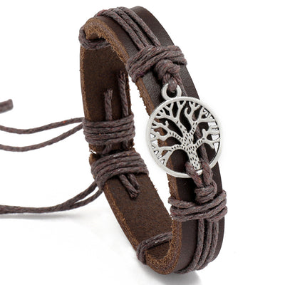 Retro Pull Handle Rope Woven Tree Of Life Leather Bracelet
