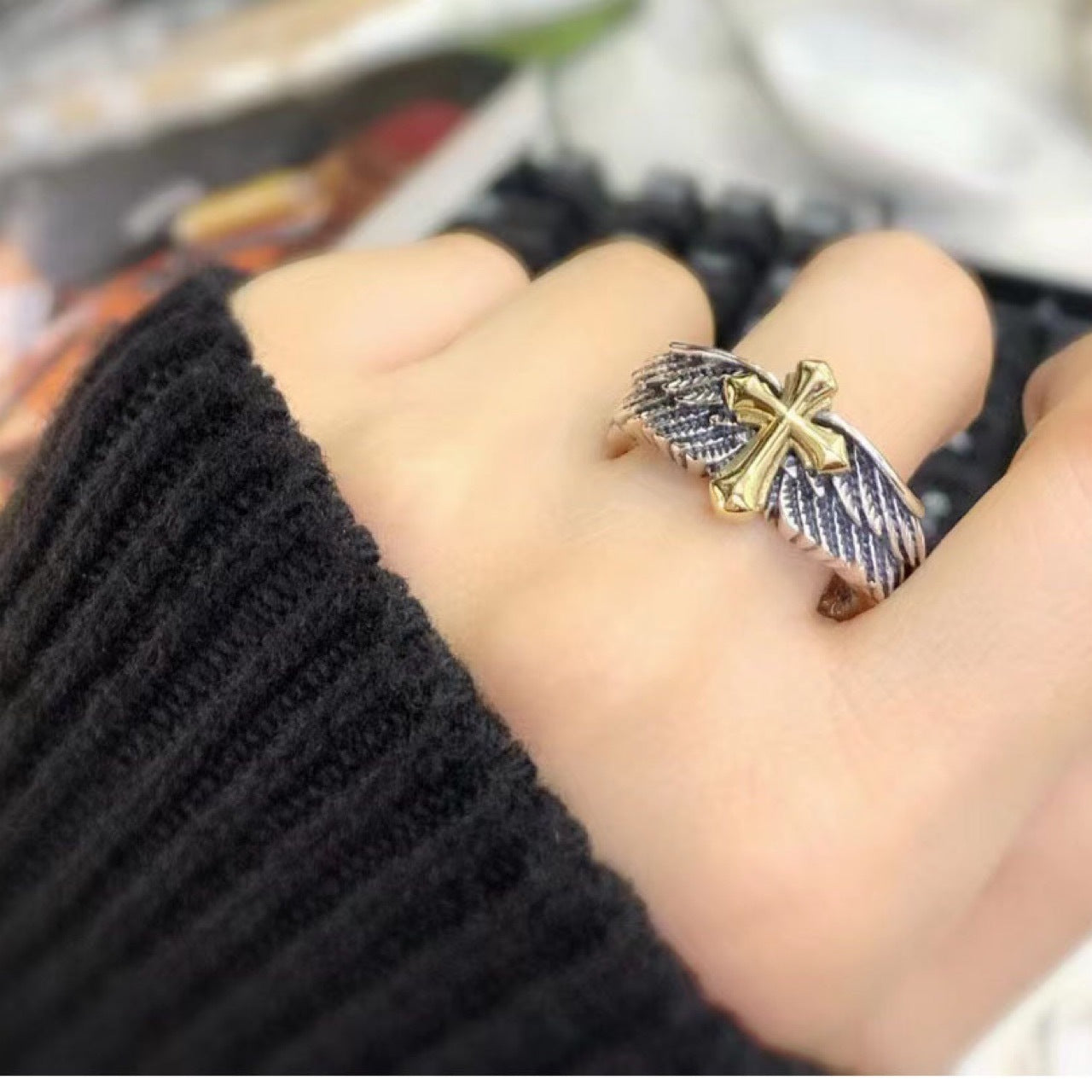 Retro Punk Cross Eagle Dragon Alloy Plating Men'S Open Ring