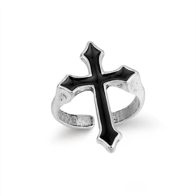 Retro Punk Style Black Big Cross Ring Gothic Alloy Ring