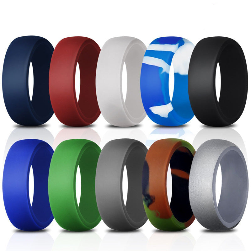 Retro Round Color Block Silicone Men's Ring - 8.7mm Wide Fashion Accessory