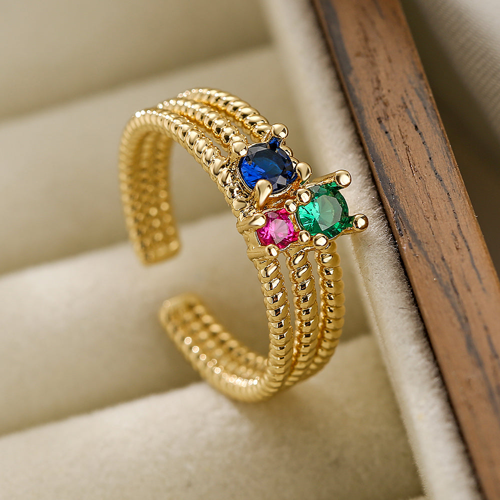 Retro Geometric Zircon 18K Gold Plated Open Ring