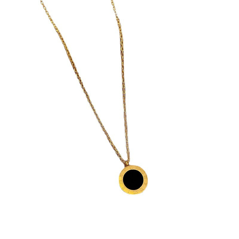 Retro Round Titanium Steel Inlay Shell Pendant Necklace