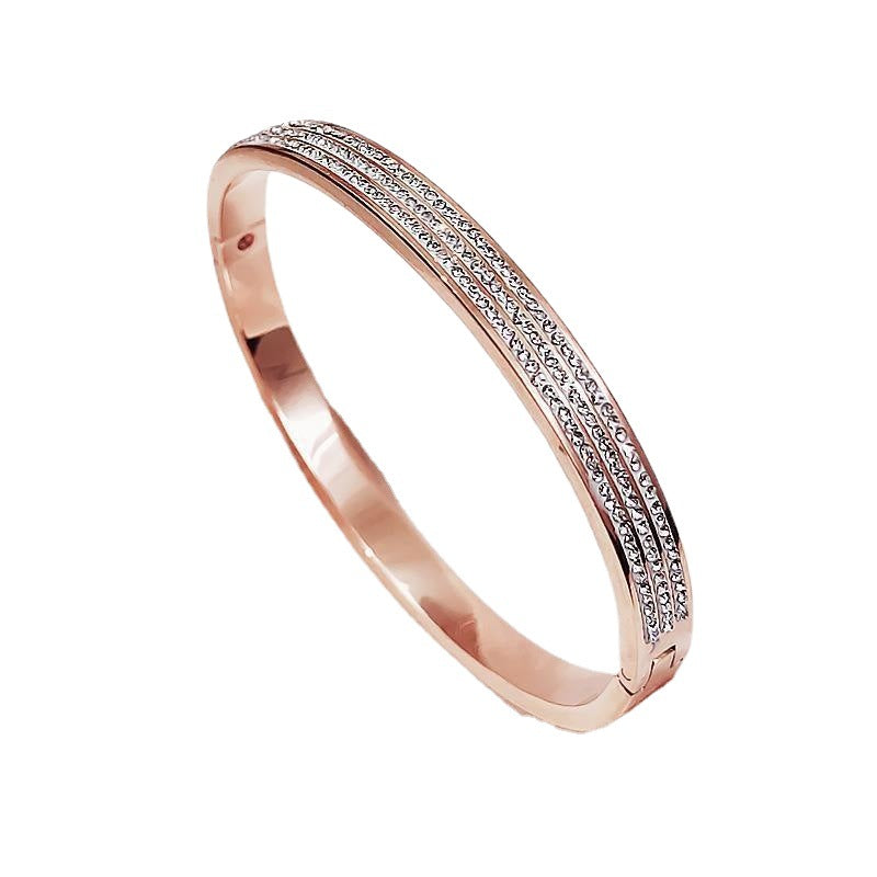 Retro Titanium Steel Zircon Inlay Bangle Bracelet