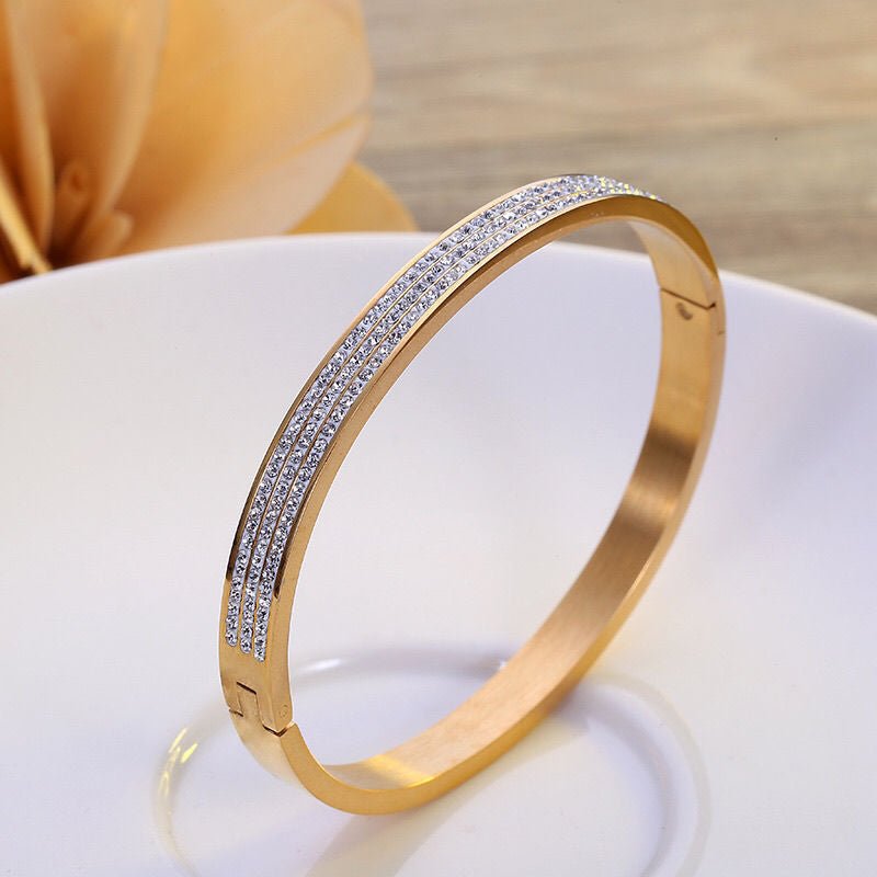 Retro Titanium Steel Zircon Inlay Bangle Bracelet