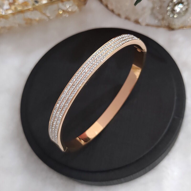 Retro Titanium Steel Zircon Inlay Bangle Bracelet