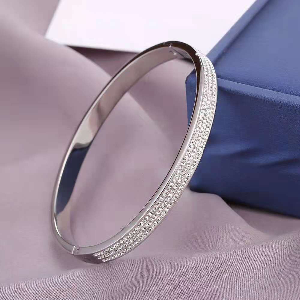 Retro Titanium Steel Zircon Inlay Bangle Bracelet