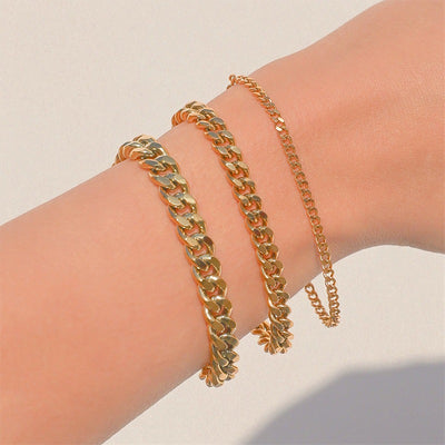 Retro Minimalist 14K Gold Plated Stainless Steel Cuban Chain Bracelet