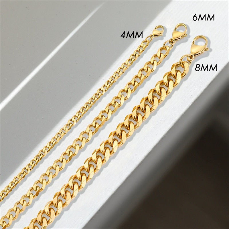 Retro Minimalist 14K Gold Plated Stainless Steel Cuban Chain Bracelet