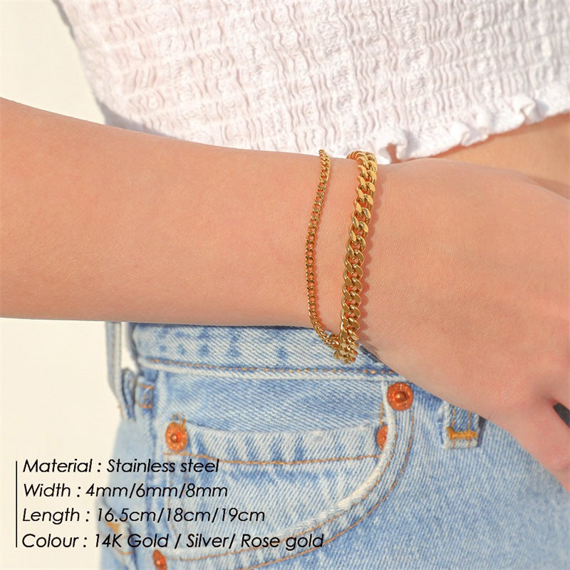 Retro Minimalist 14K Gold Plated Stainless Steel Cuban Chain Bracelet