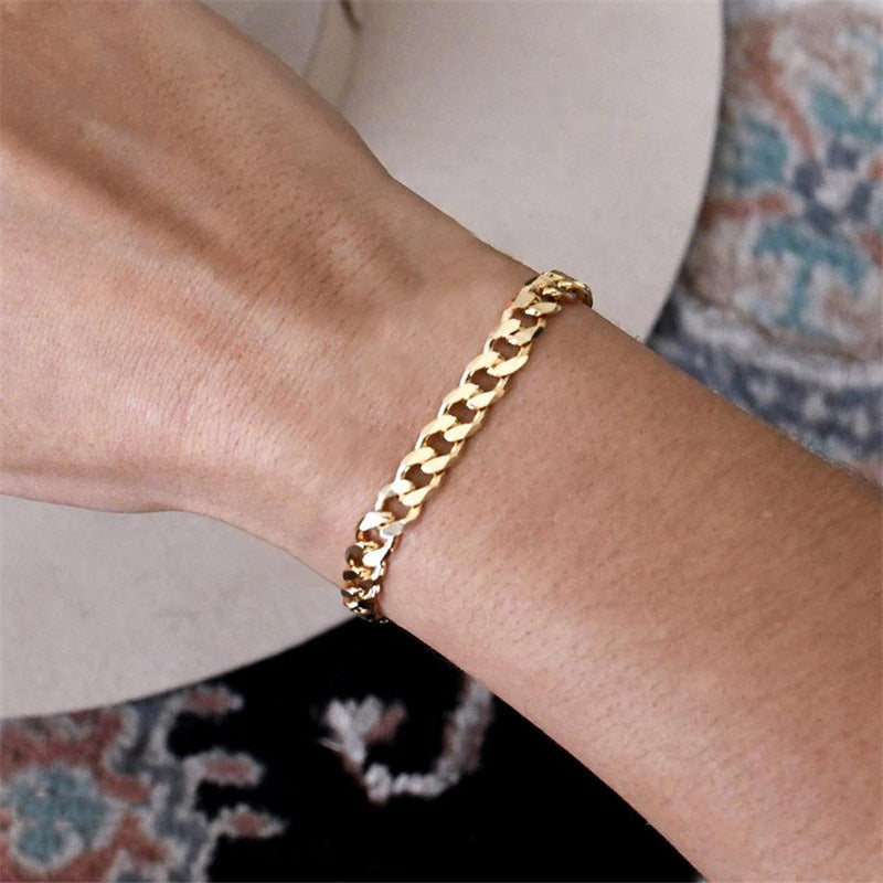 Retro Minimalist 14K Gold Plated Stainless Steel Cuban Chain Bracelet