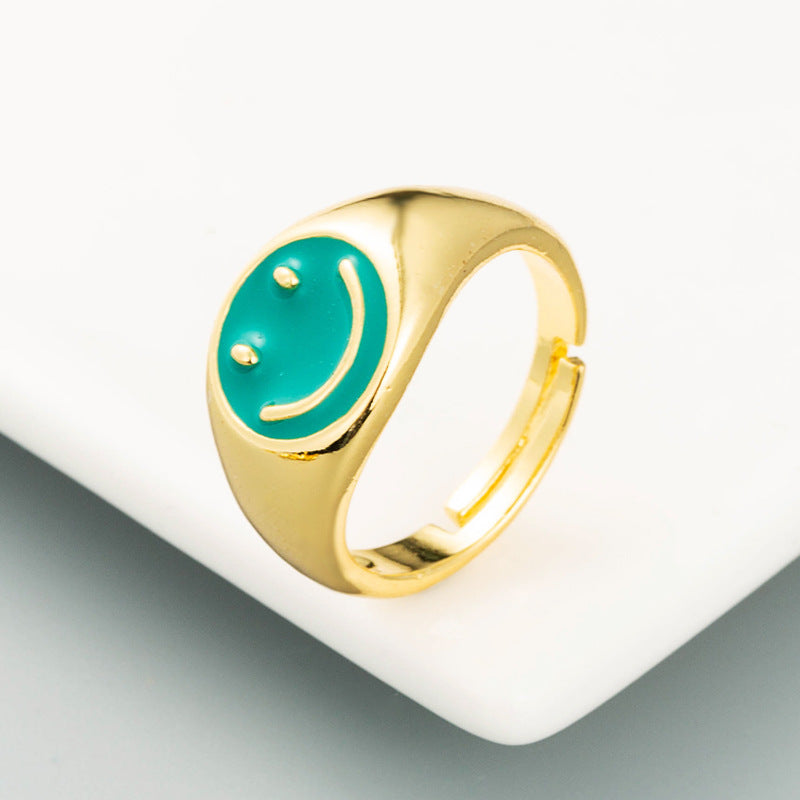 Retro Smiley Copper Plated Gold Dripping Open Ring