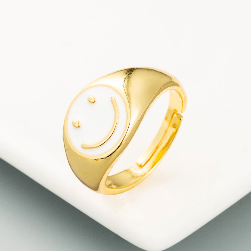 Retro Smiley Face Gold Plated Open Ring