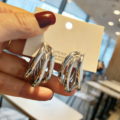 Retro Geometric Alloy Plated Hoop Earrings for Women
