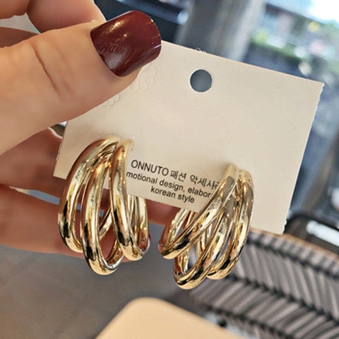 Retro Geometric Alloy Plated Hoop Earrings for Women