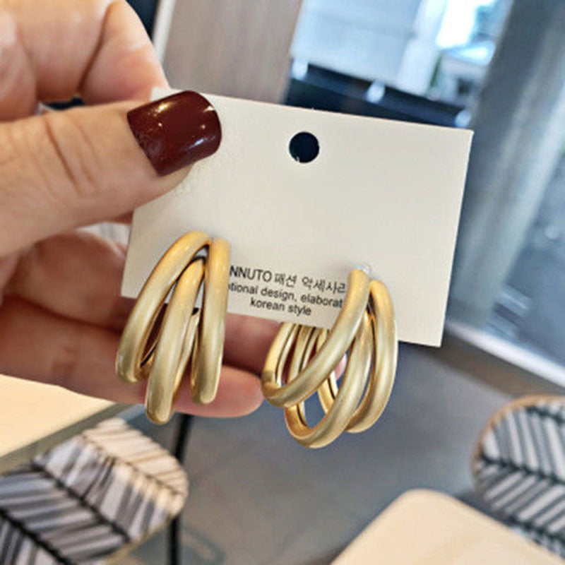 Retro Geometric Alloy Plated Hoop Earrings for Women