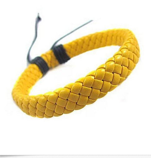 Retro Solid Color Pu Leather Knitting Unisex Bracelets 1 Piece