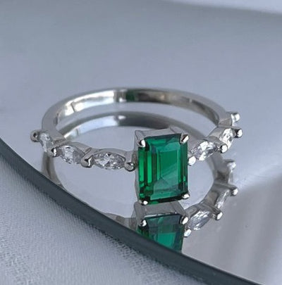 Retro Square Sterling Silver Inlay Artificial Gemstones Zircon Rings 1 Piece