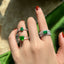 Retro Square Sterling Silver Emerald Gemstone Adjustable Ring