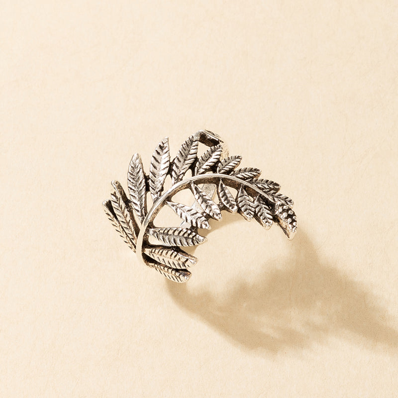 Retro Bohemian Leaf Feather Mesh Ring for Women