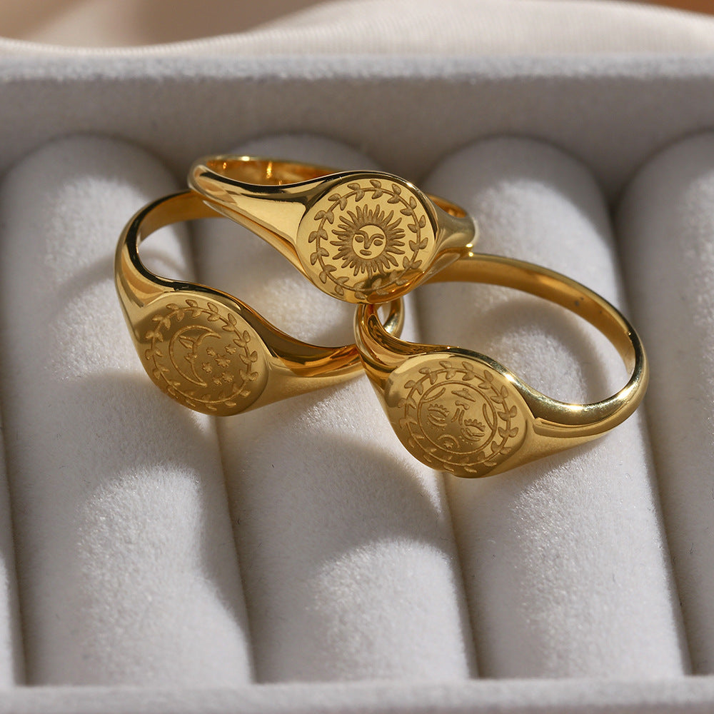 Retro Style 18K Gold Plated Star and Moon Pattern Ring