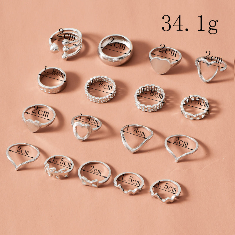 Retro Style Fashion New Simple Peach Heart Leaf Ring Set