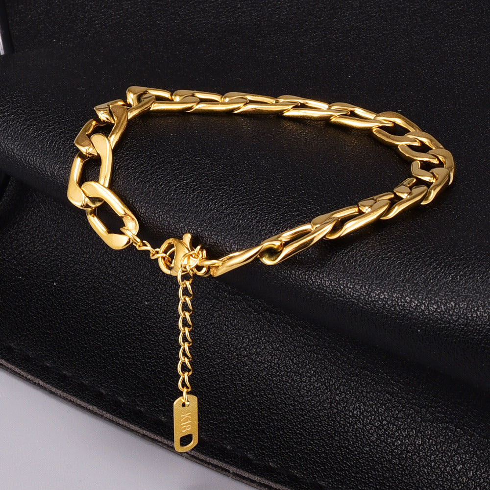 Retro Titanium Steel Rectangular Bracelet with 18k Gold Plated Korean Style Leather Cord