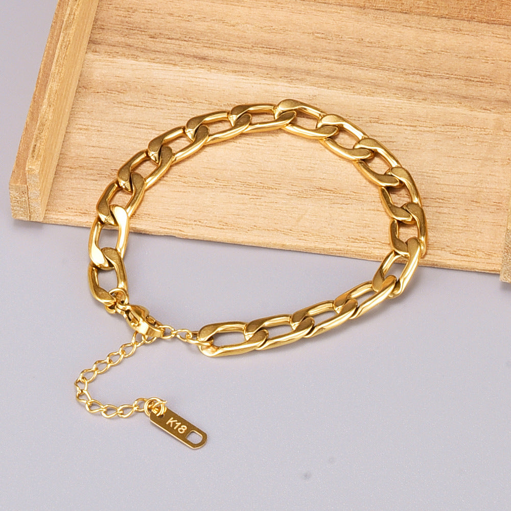 Retro Titanium Steel Rectangular Bracelet with 18k Gold Plated Korean Style Leather Cord