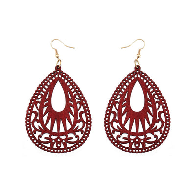 Retro Water Droplets Wood Hollow Out Women'S Drop Earrings 1 Pair