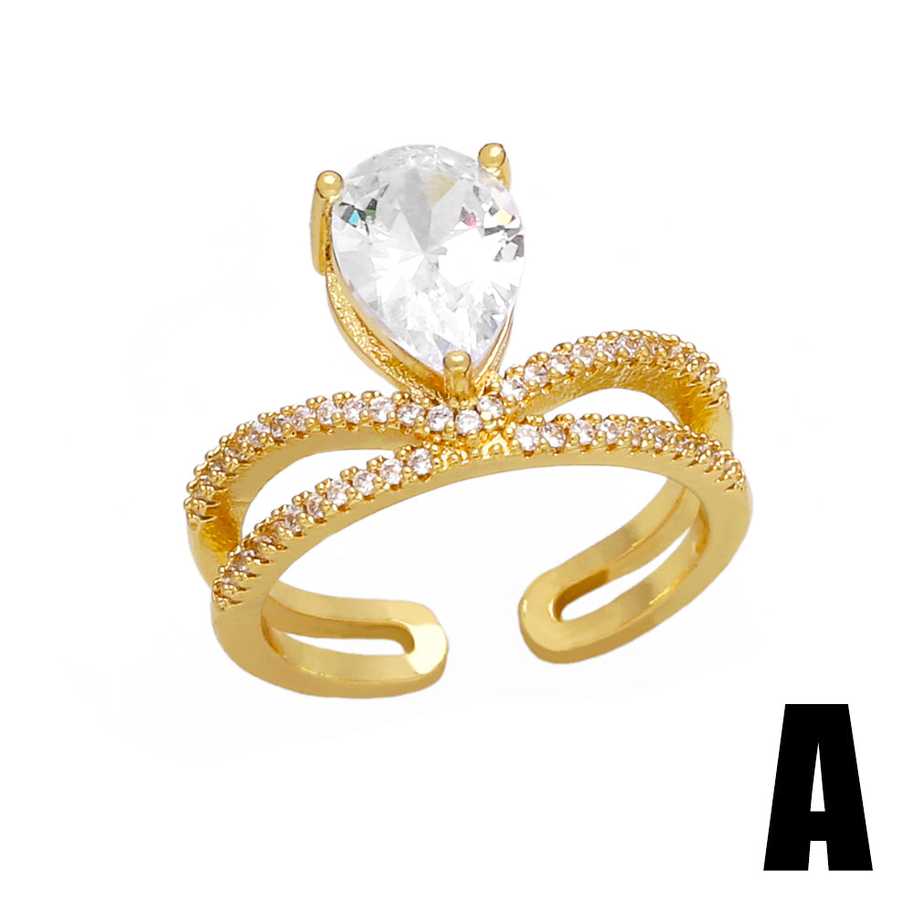 Romantic Heart Shape Zircon 18K Gold Plated Open Ring