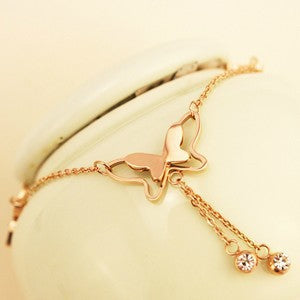 Rose Gold Titanium Steel Butterfly Tassel Anklet for Women