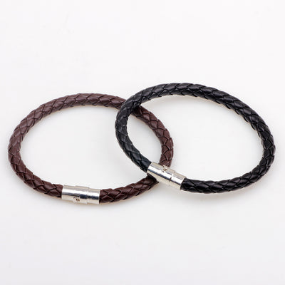 Rotating Magnetic Buckle Leather Woven Snake Leather Rope Bracelet