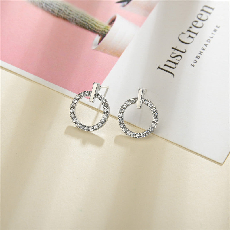 S925 Sterling Silver Zircon Circle Stud Earrings - Korean Fashion Rose Gold Plated Trendy Jewelry