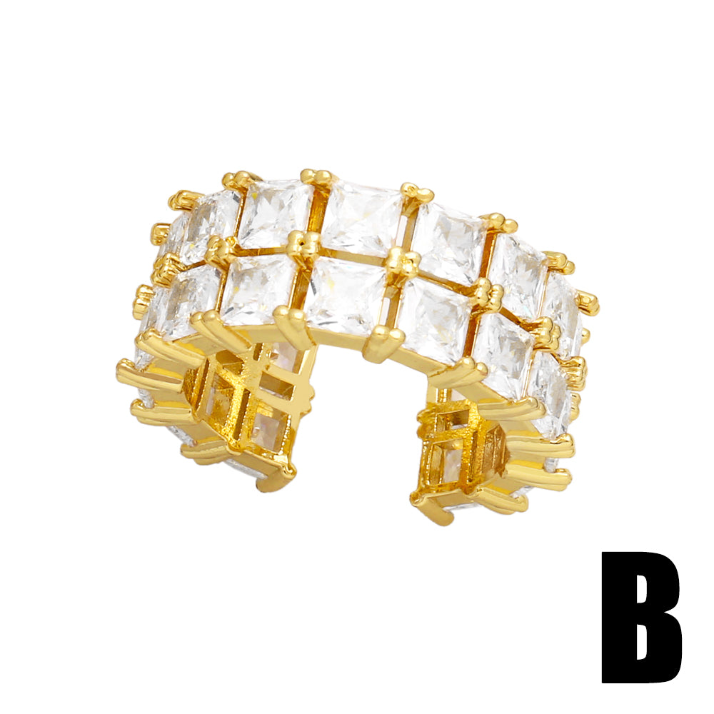 Shiny Geometric Zircon 18K Gold Plated Open Ring