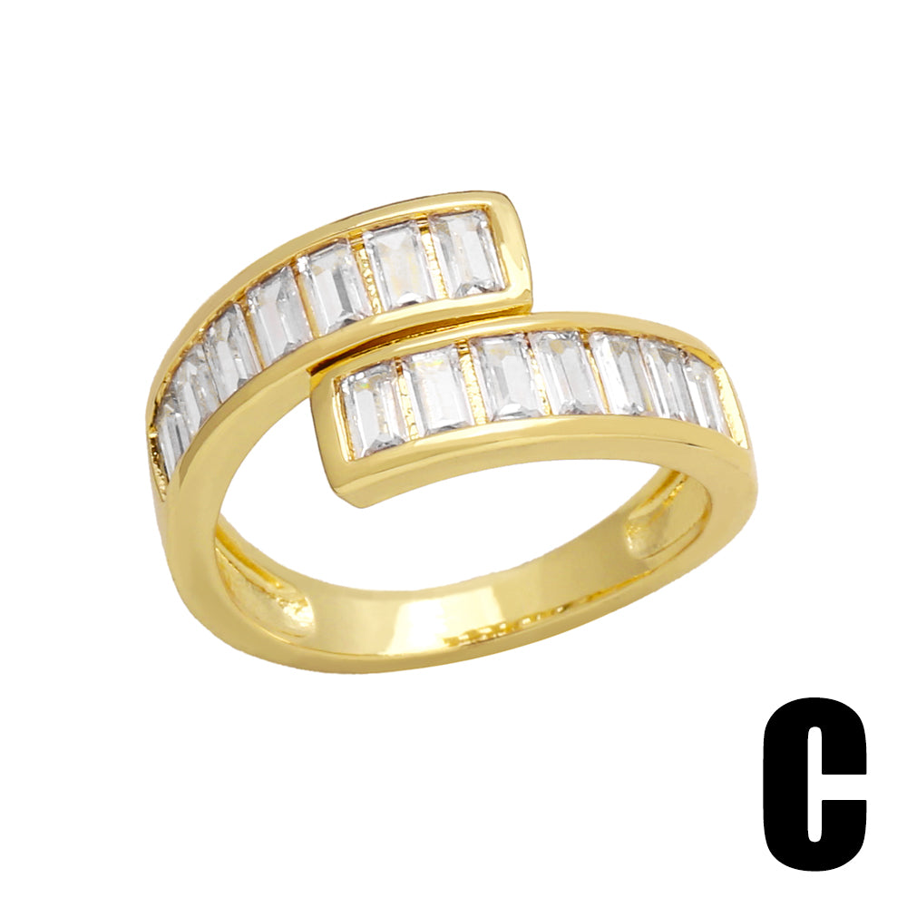 Shiny Geometric Zircon 18K Gold Plated Open Ring