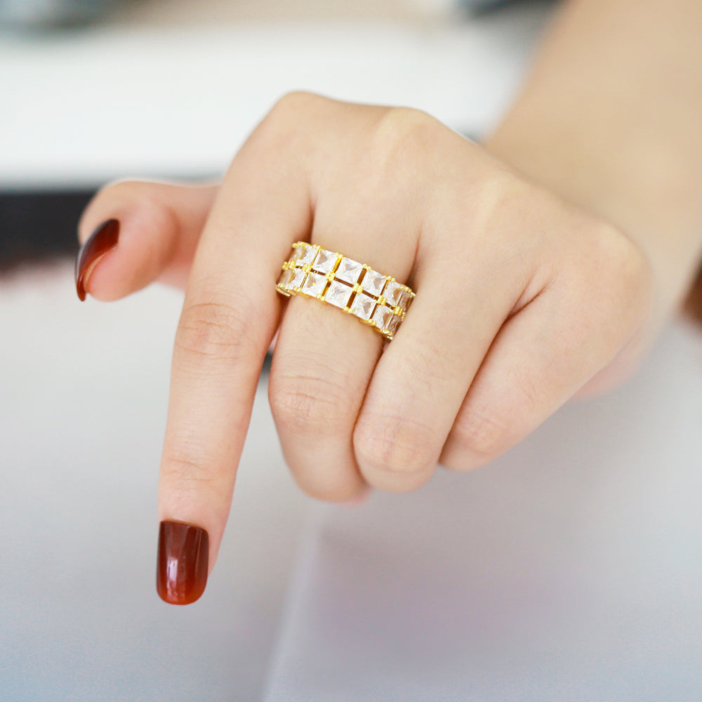 Shiny Geometric Zircon 18K Gold Plated Open Ring