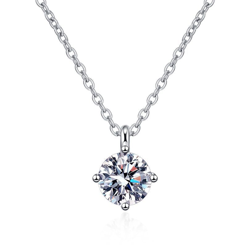 Shiny Round Sterling Silver Plating Moissanite Pendant Necklace