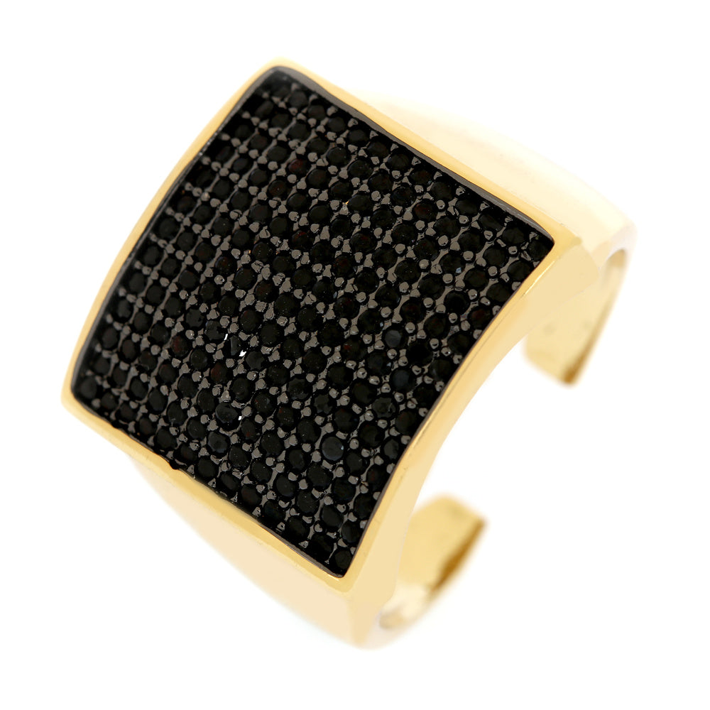 Shiny Square Zircon Gold Plated Wide Band Open Ring