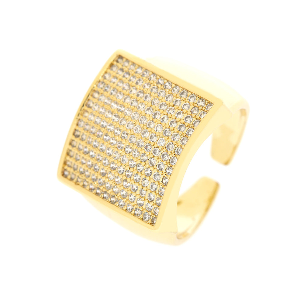 Shiny Square Zircon Gold Plated Wide Band Open Ring