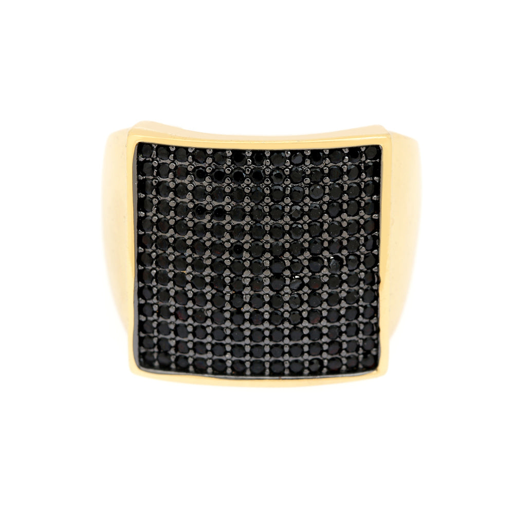 Shiny Square Zircon Gold Plated Wide Band Open Ring