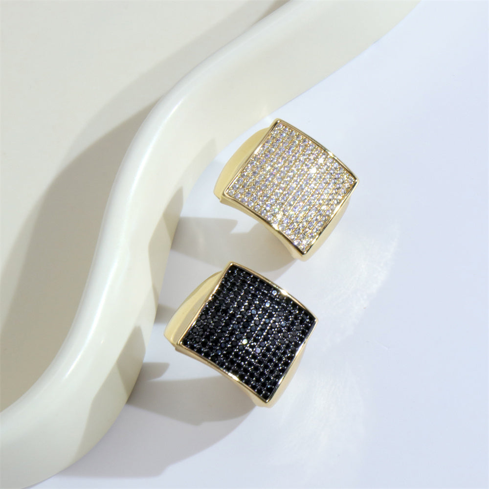 Shiny Square Zircon Gold Plated Wide Band Open Ring