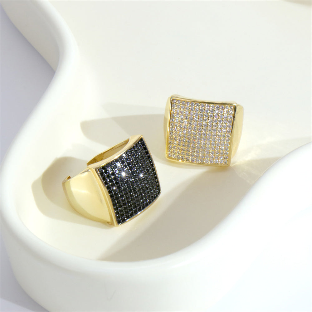 Shiny Square Zircon Gold Plated Wide Band Open Ring