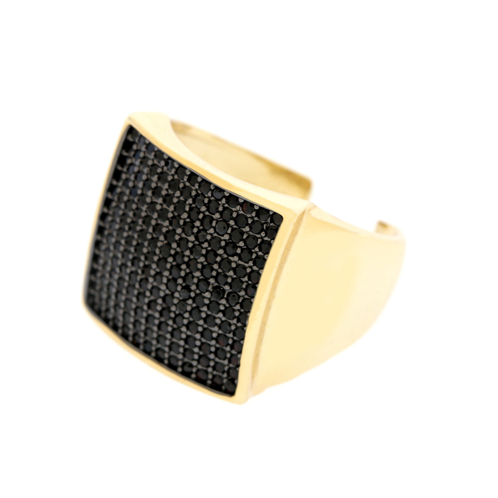 Shiny Square Zircon Gold Plated Wide Band Open Ring