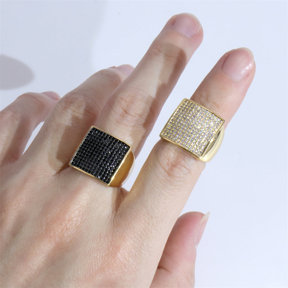 Shiny Square Zircon Gold Plated Wide Band Open Ring