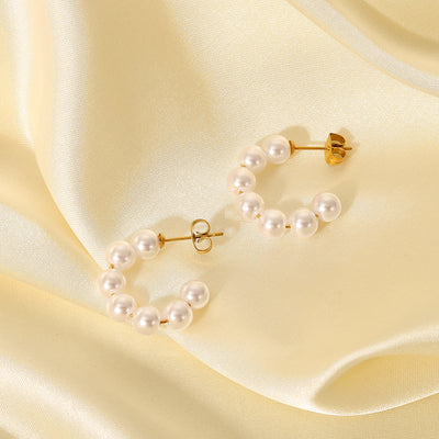 Simple 20mm Large Pearl C-Shaped 18K Gold-Plated Stainless Steel Earrings for Women