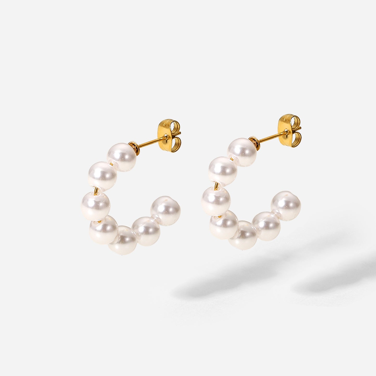 Simple 20mm Large Pearl C-Shaped 18K Gold-Plated Stainless Steel Earrings for Women