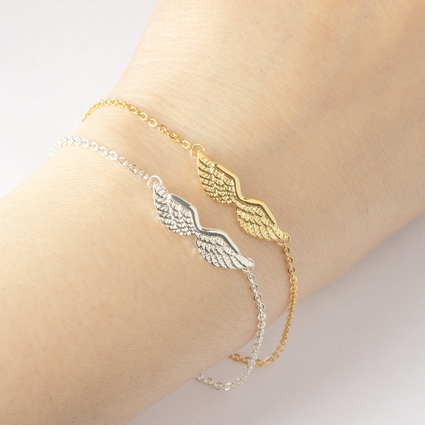 Simple Angel Wings Charm Gold Stainless Steel Bracelet for Women