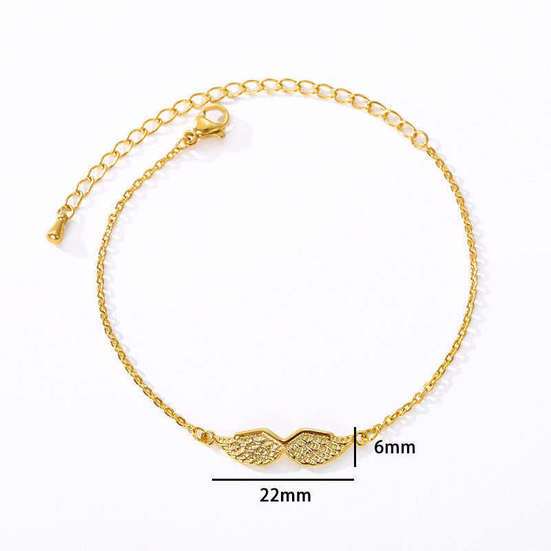 Simple Angel Wings Charm Gold Stainless Steel Bracelet for Women