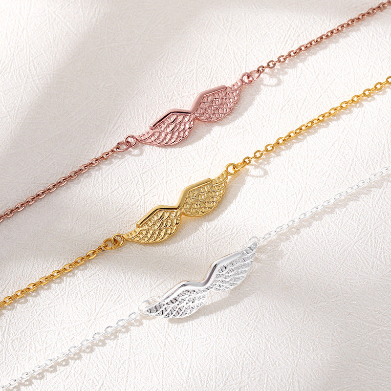 Simple Angel Wings Charm Gold Stainless Steel Bracelet for Women