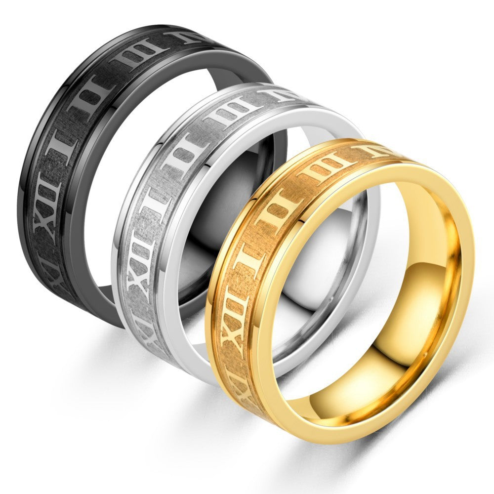 Simple Roman Numeral Stainless Steel Punk Ring